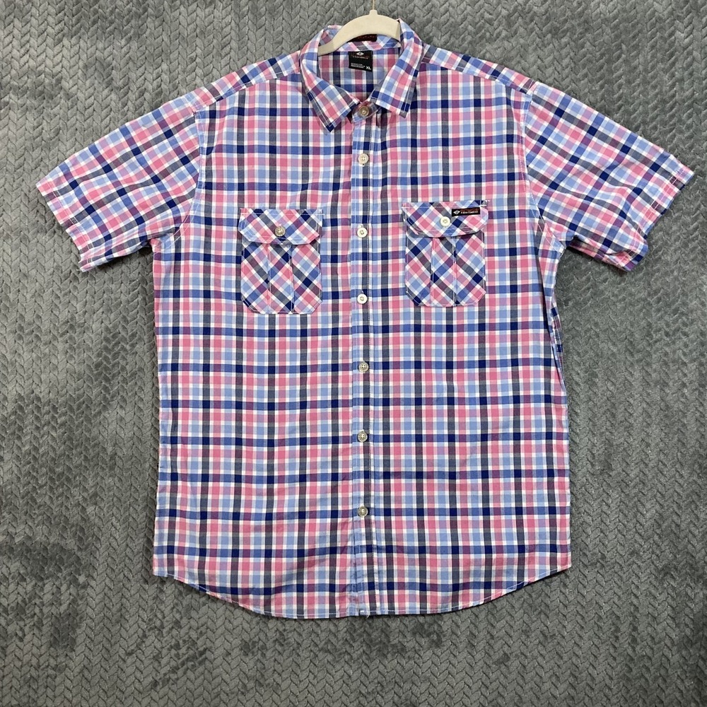 Enyce Plaid Button Up Shirt Men's XL Pink Blue Retro Y2K Short Sleeve Hip Hop